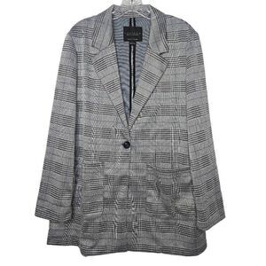 NEW Sanctuary Plaid Gray Black Blue Blazer Long Sleeves Size Large